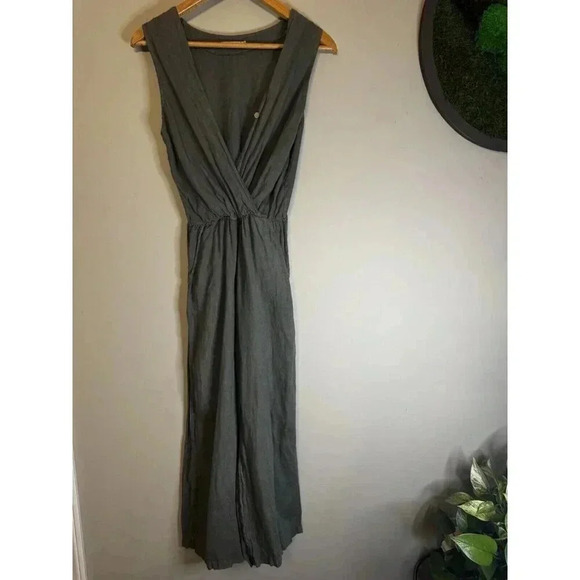 Anna Melani 100% Linen Tank Jumpsuit Pockets Made In Italy Gray With Pockets - Picture 1 of 9